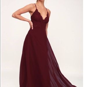 Lulus Madalyn burgundy lace maxi dress